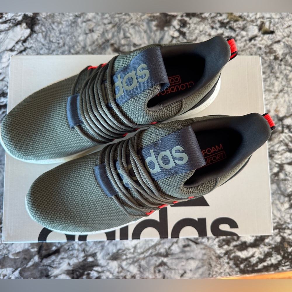 adidas Lite Racer adapt 7.0 Olive Green and Orange Athletic Shoes